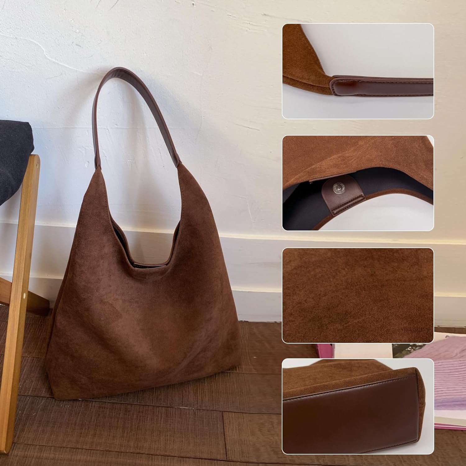 MYHOZEE Suede Tote Bag for Women - Faux Leathe Handbags Set Fashion Handle Bag Large Shoulder Purse Ladies Hobo Bag - Image 6