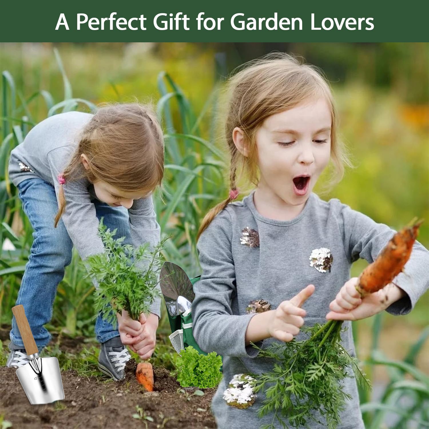 Gartengeräte-Set, 10-teiliges Gartenset mit stabilem Klapphocker, Gartengeräte mit abnehmbarer Aufbewahrungstasche, Gartengeräte