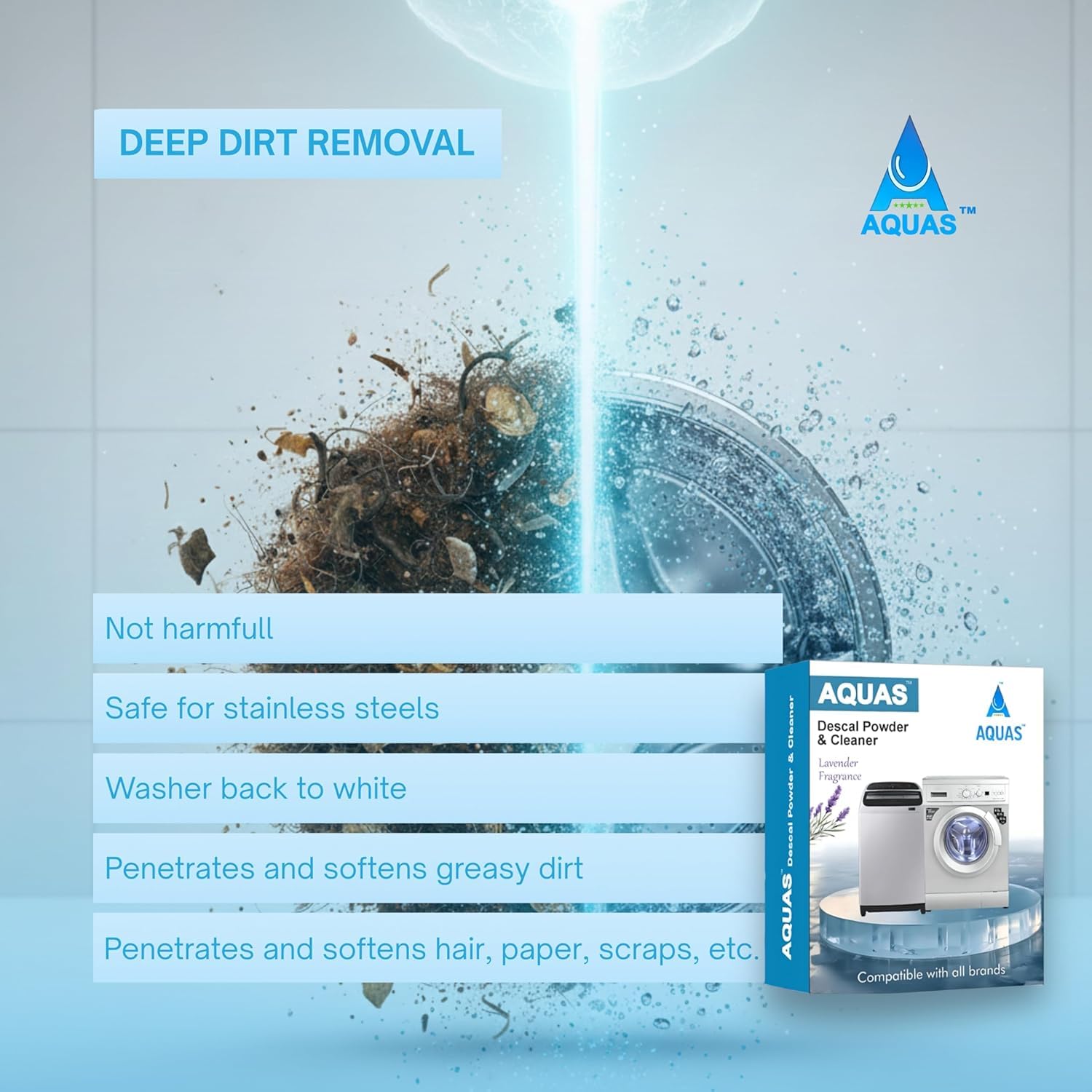 AQUAS β’ Original Descal 300gm Lavender Fragrance | Drum Cleaning Powder Descaling Powder compatible with Top & Front Load Samsung Washing Machine Washing & Drum Cleaner 4