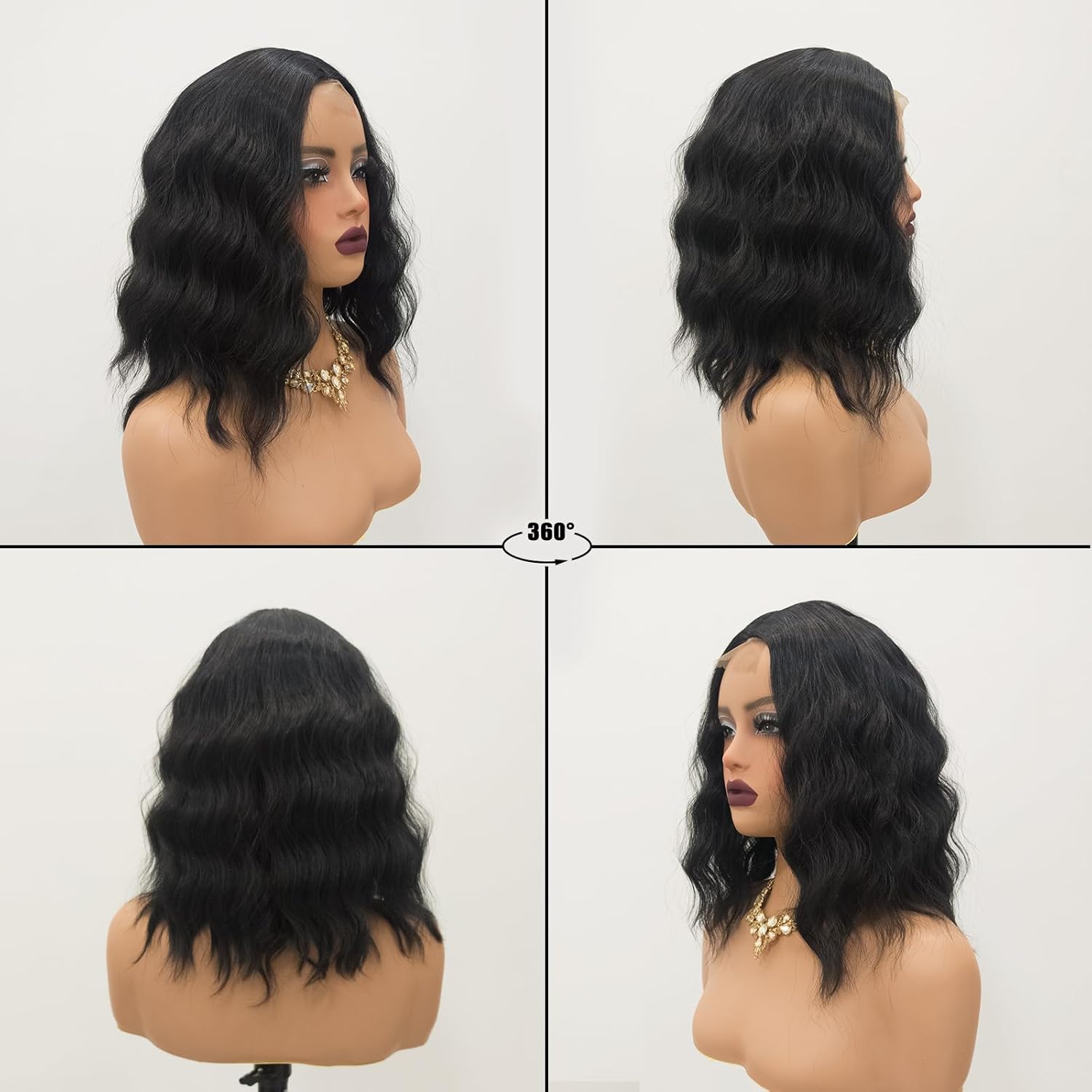 Short Wavy Wigs for Women Lace Front Bob Wigs for Black Women Short Bob Curly Wavy Hair Wigs Synthetic Natural Curly Hair Lace Hairline Wigs for Daily Use. (Natural Black)