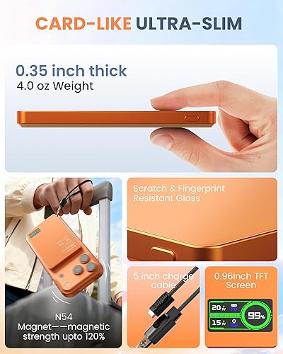 Miniatura 6 de BLACPAI - Banco de energía magnético con cargador iWatch, ultra delgado de 5000 mAh Qi2 15 W, batería inalámbrica Mag-Safe con pantalla LCD,