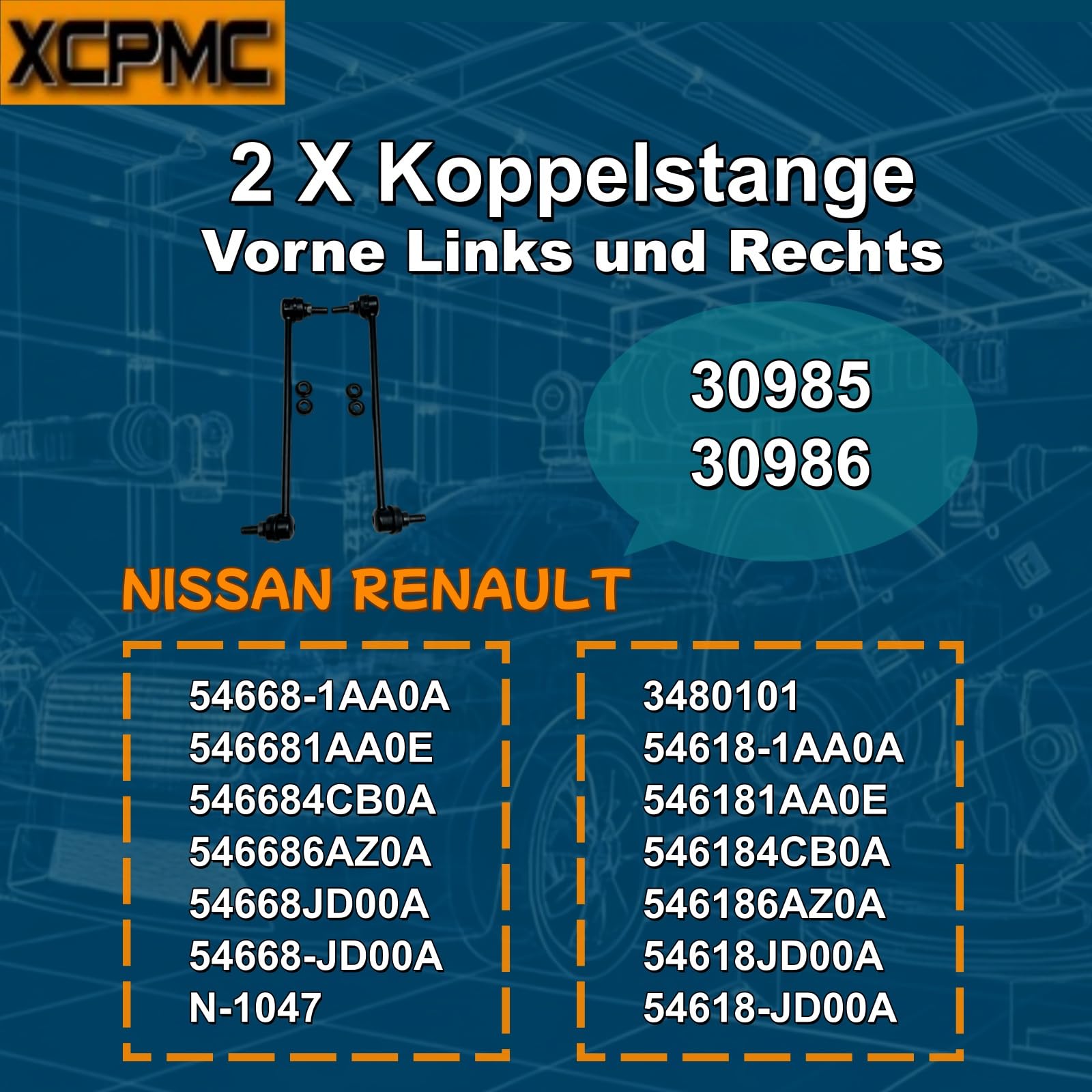 54668JD00A 54618JD00A 30986 30985 Biellette Barra Stabilizzatrice Vantiori SX/DX 2Pz Autoricambi Ricambi per Koleos I HY 2008/09-2025/12, X-Trail T31 2007-2013, Qashqai +2 I 2007-2013