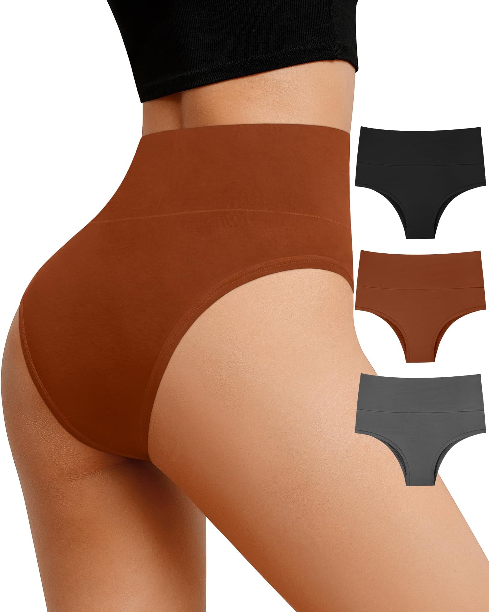 High Waisted Underwear for Women Tummy Control Cotton Bikini Panties Stretch No Muffin Cheeky Panty No Show Underwear