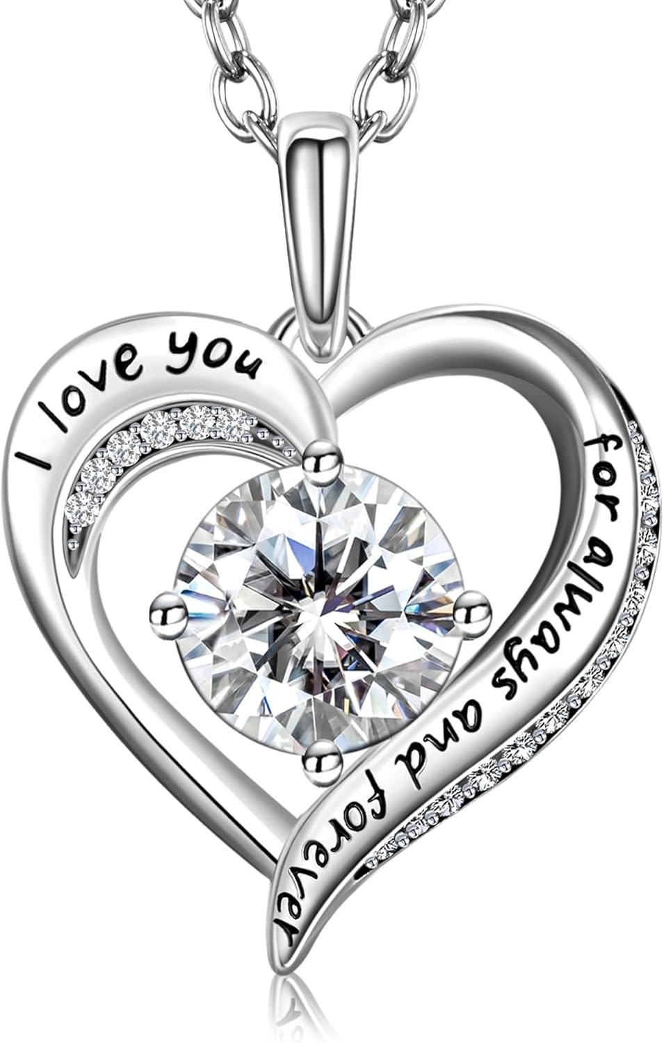 NORBU Moissanite Necklace for Women, 1 CT D Color VVS1 Clarity Round Cut, 925 Sterling Silver Heart Necklace with 18K White Gold Plated, Jewelry Gift for Wedding Anniversary Birthday Christmas Valentine's Day