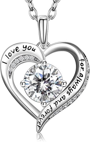 NORBU Moissanite Necklace for Women, 1 CT D Color VVS1 Clarity Round Cut, 925 Sterling Silver Heart Necklace with 18K White Gold Plated, Jewelry Gift for Wedding Anniversary Birthday Christmas Valentine's Day