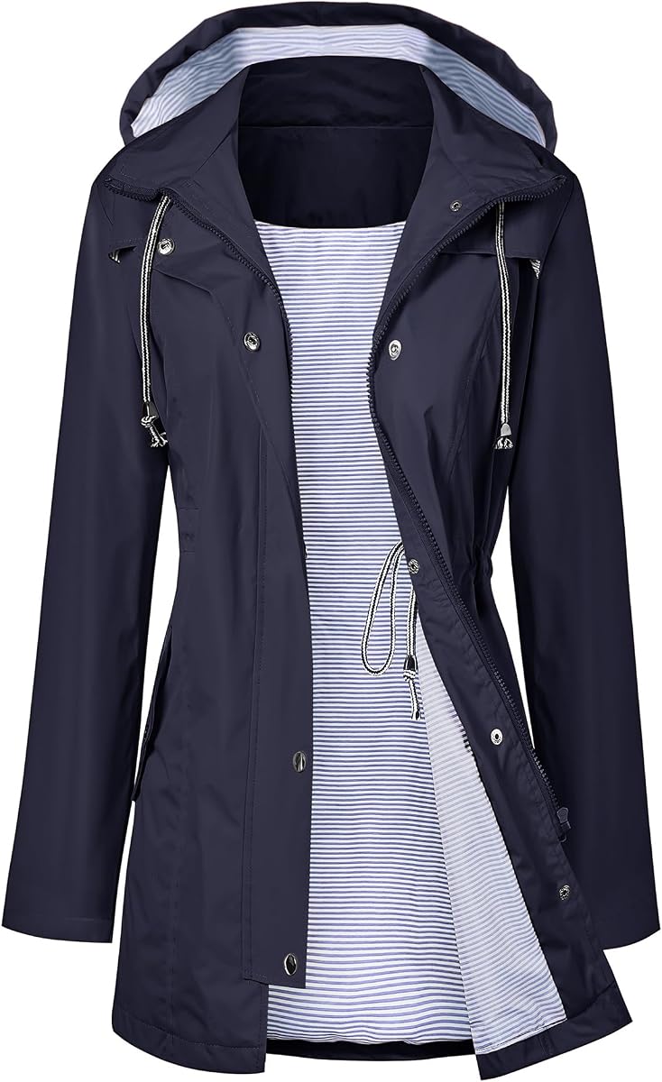 Chubasquero LOMON mujer impermeable con capucha larga gabardinas forrado cortavientos chaqueta de viaje S-XXL