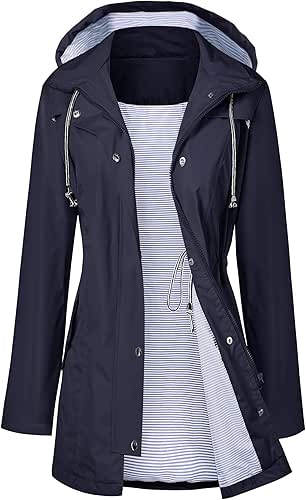 LOMON Raincoat Women Waterproof Long Hooded Trench Coats Lined Windbreaker