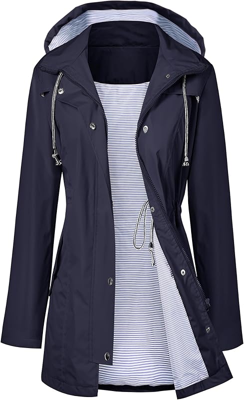Chubasquero LOMON mujer impermeable con capucha larga gabardinas forrado cortavientos campera de viaje S-XXL