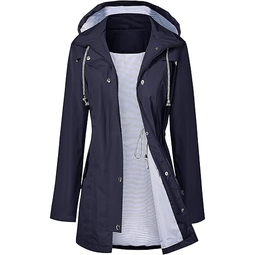 LOMON Raincoat Women Waterproof Long Hooded Trench Coats Lined Windbreaker Travel Jacket S-XXL