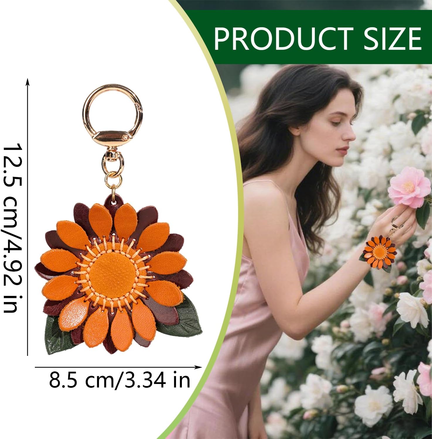 Genuine Leather Leaf Flower Decorative Keychains,Boho Accessories Cute Leather Flower Keyring for Women Gifts Wallet Bag Ring Pendant Charms - Image 3