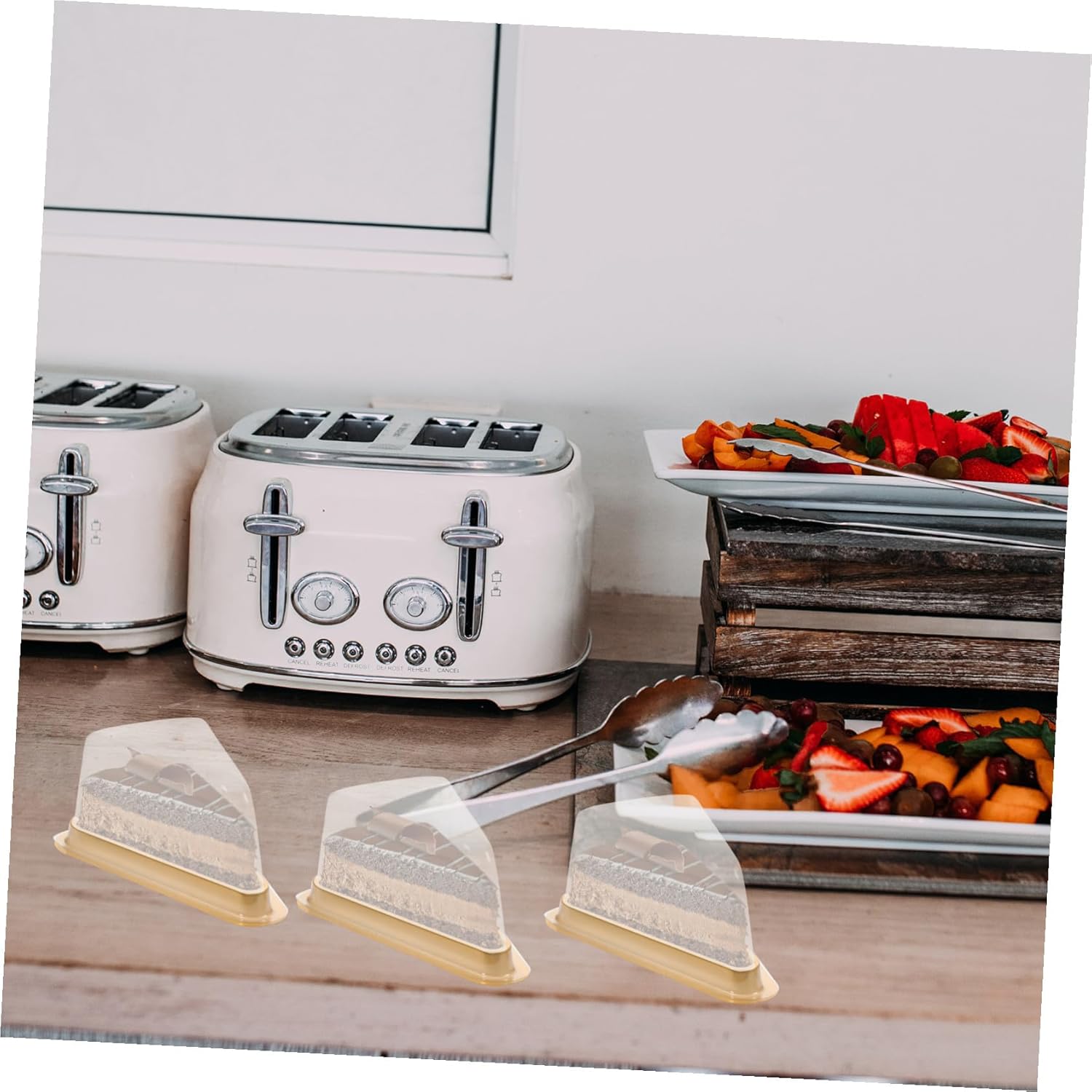Hemoton 50 Sets Triangular Mousse Holders Bakery Boxes with Window Compact Paper Containers for Household Dessert Storage and Christmas Party Supplies