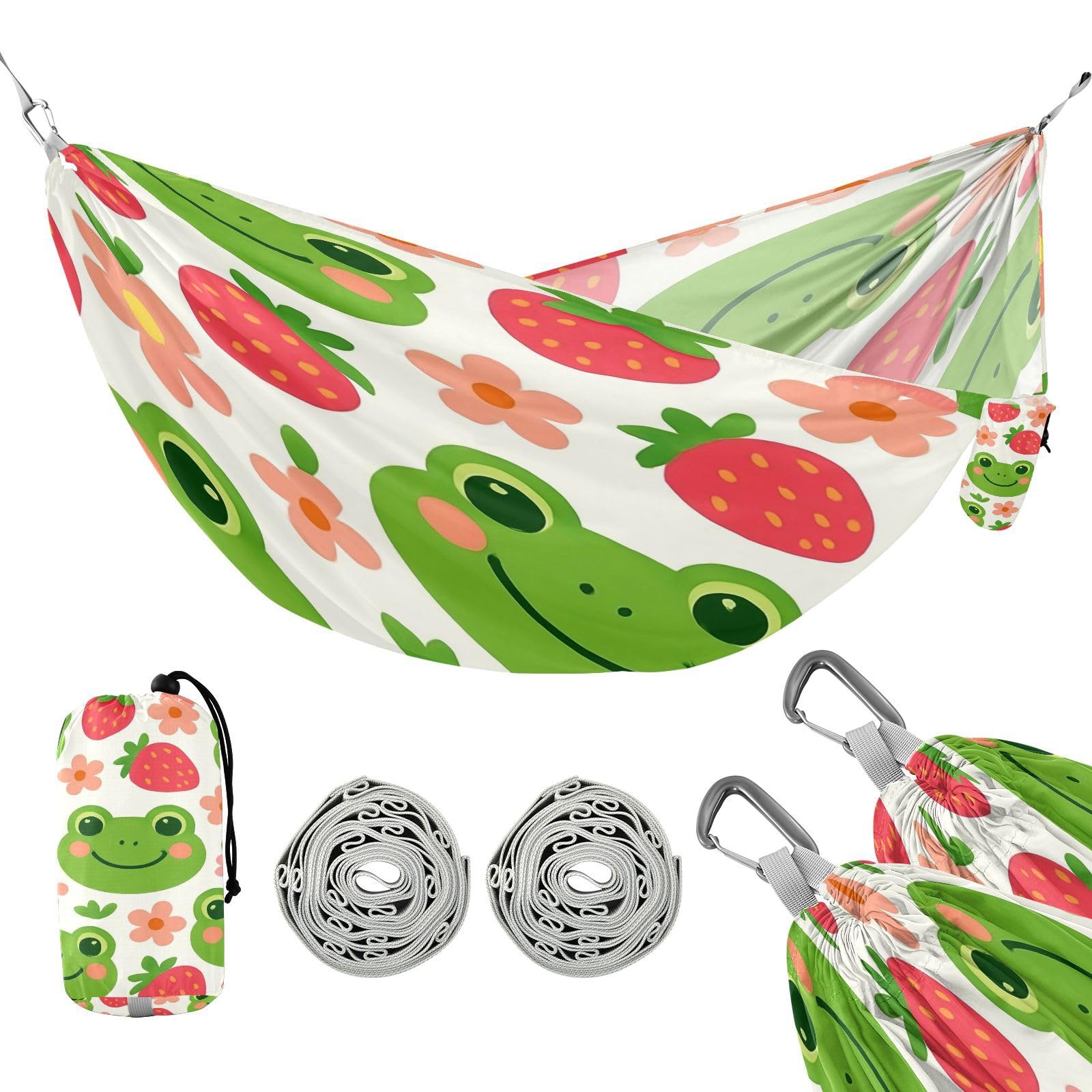 ATTX Cute Cartoon Frog Camping Hammock - Lightweight & Portable Hammocks, Heavy Duty 330lbs Capacity for Indoor, Hiking, Backpacking, Travel, Backyard, Beach#155