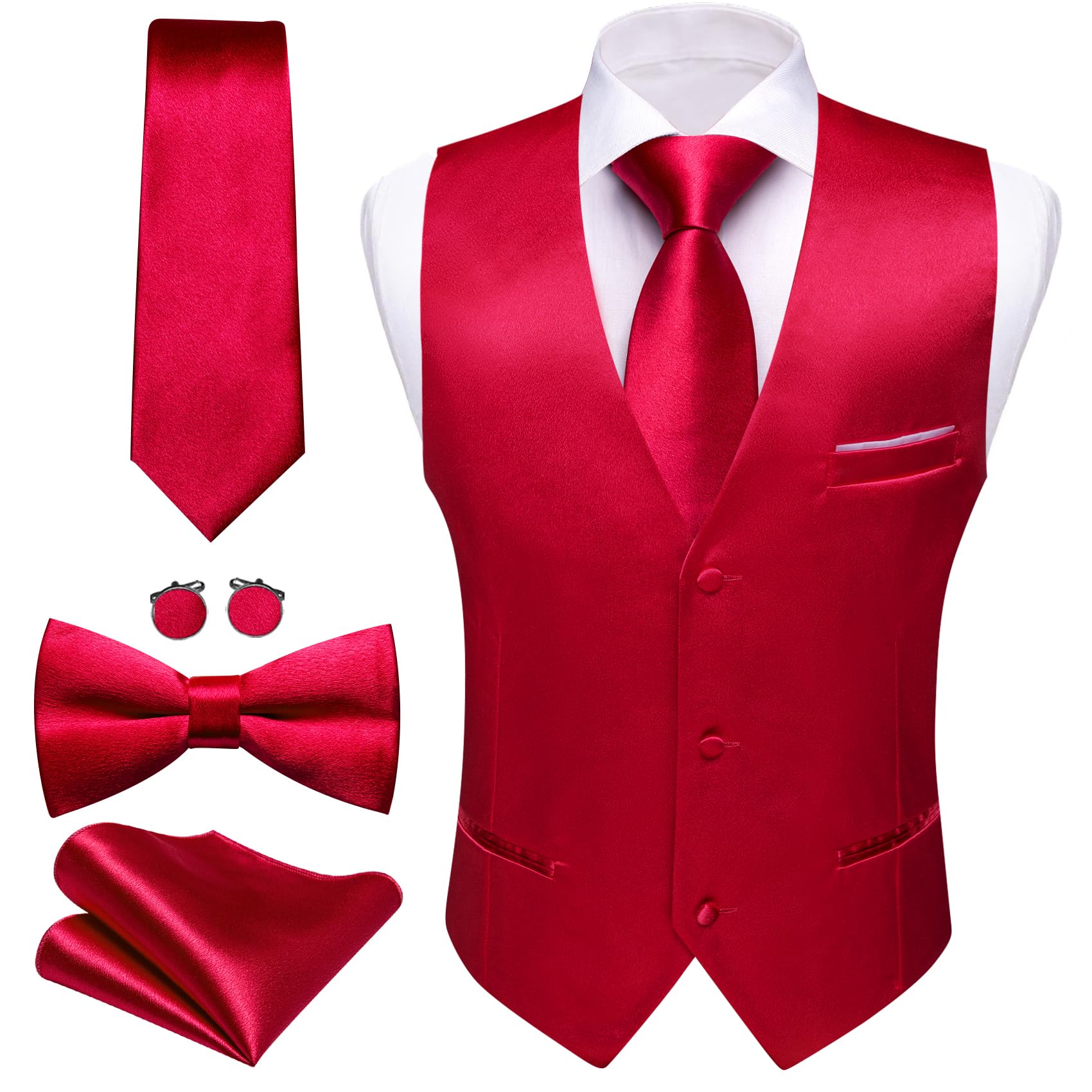 Barry.Wang Mens Formal Business Suit Vest Slim Fit Casual Solid Color Dress Waistcoat Tie Bow Tie Set Wedding Party