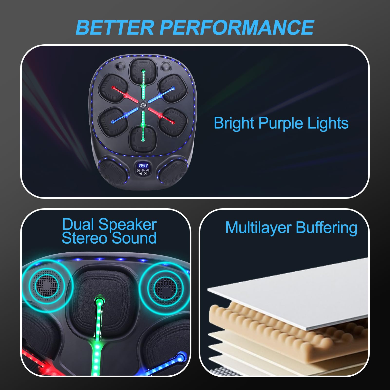 Macchina per la Boxe con Musica Intelligente migliorata Macchina per la Boxe a Muro Bluetooth Regolabile per Bambini e Adulti con Staffa di Montaggio a Muro per l'allenamento del Bersaglio