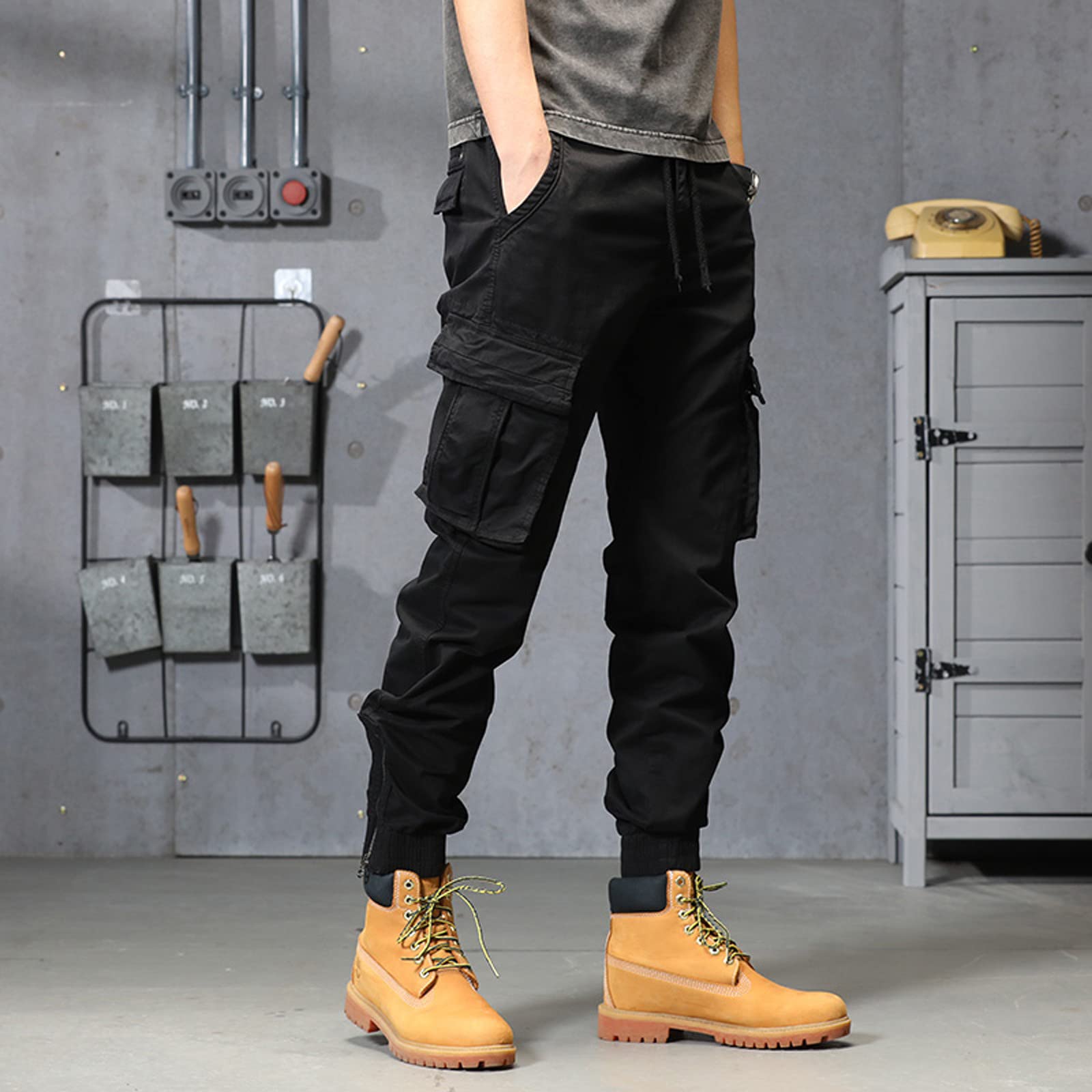 Genérico Pantalones a Cuadros para Hombre Pantalon Chandal Hombre Pantalón Cargo De De Corte Ajustado Pantalón Rectos con Múltiples Bolsillos con Botón a Presión Pantalones Chándal