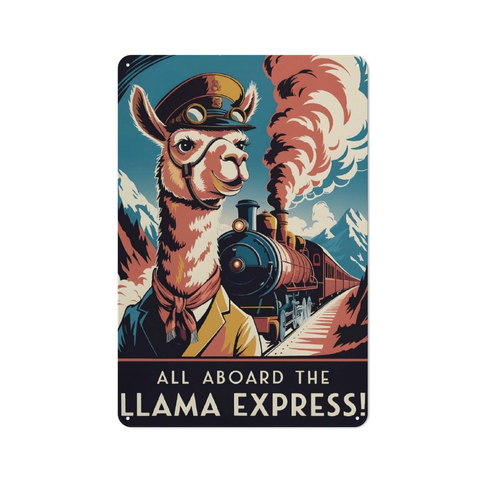 Junmoney Llama Express Vintage Travel Vintage Metal Sign 30X20cm For Café Or Restaurant, Suited To Restaurant Decor Fans
