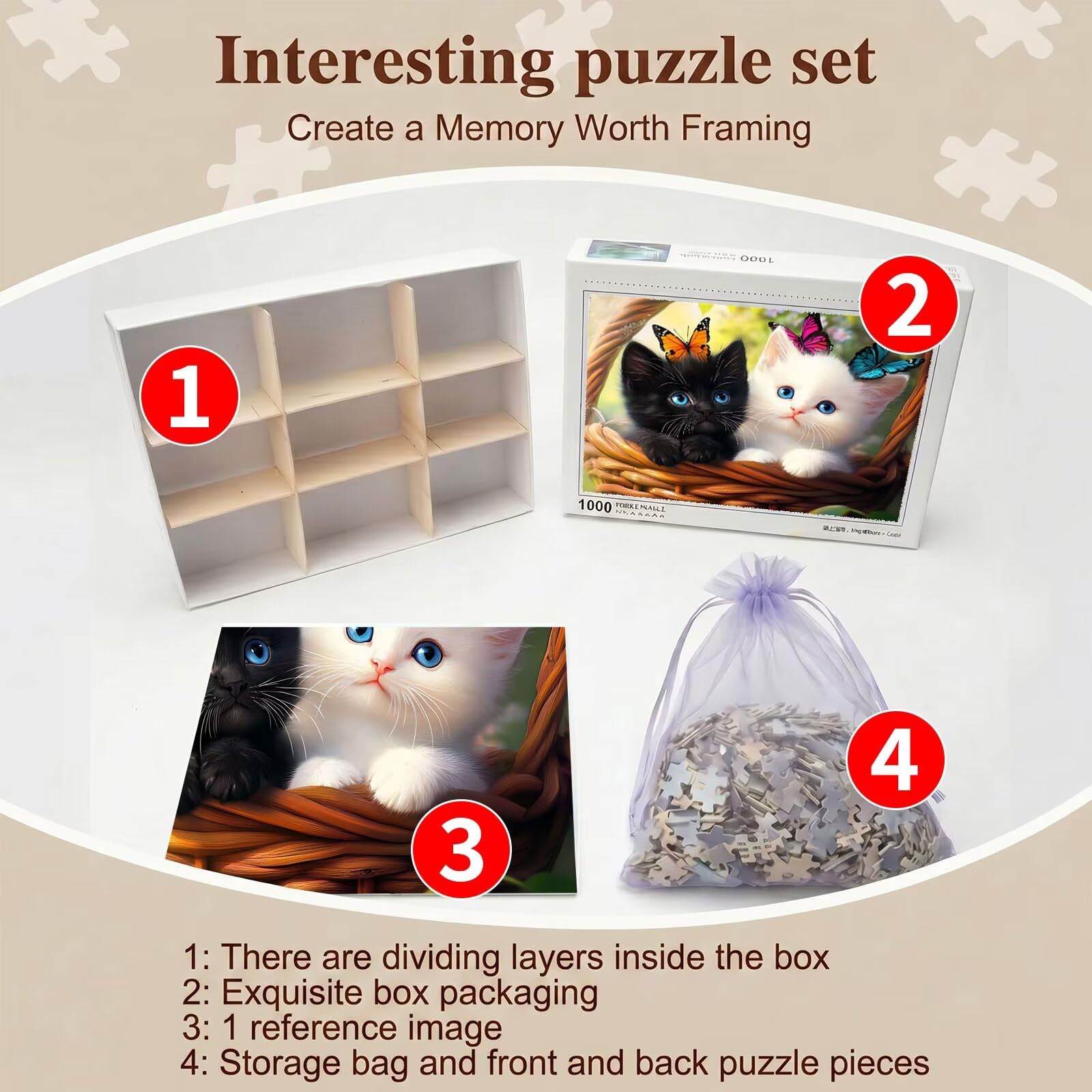 Puzzle 2000 Pezzi Classici, Puzzle gatto In bianco e nero 99 x 70 cm, Gioco Educativo e Antistress in Legno con Poster Incluso, Ttività DIY per Famiglia, Regalo per Appassionati, Decor Parete, f0-682