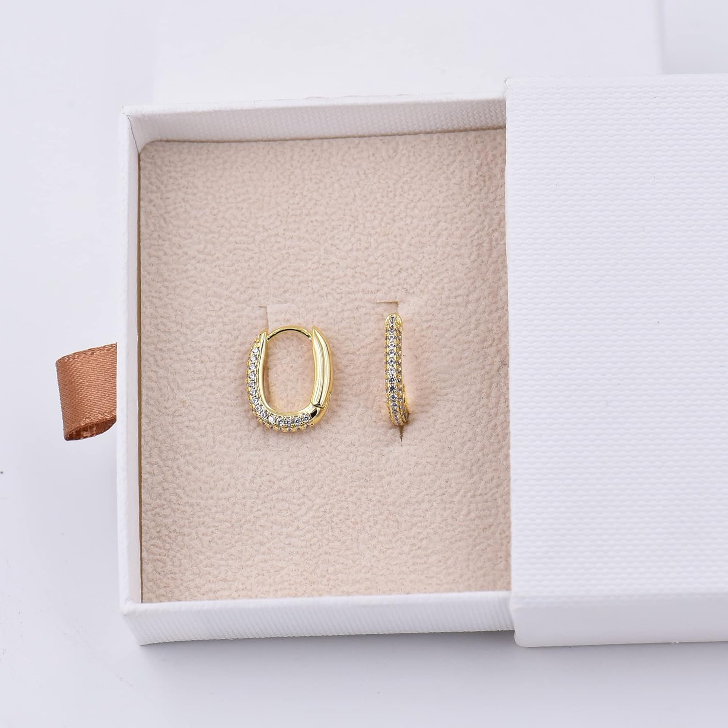 Pavé CZ U Hoops Oval Huggies | 18K Gold Vermeil | Bold Halo Oval Hoop Earrings