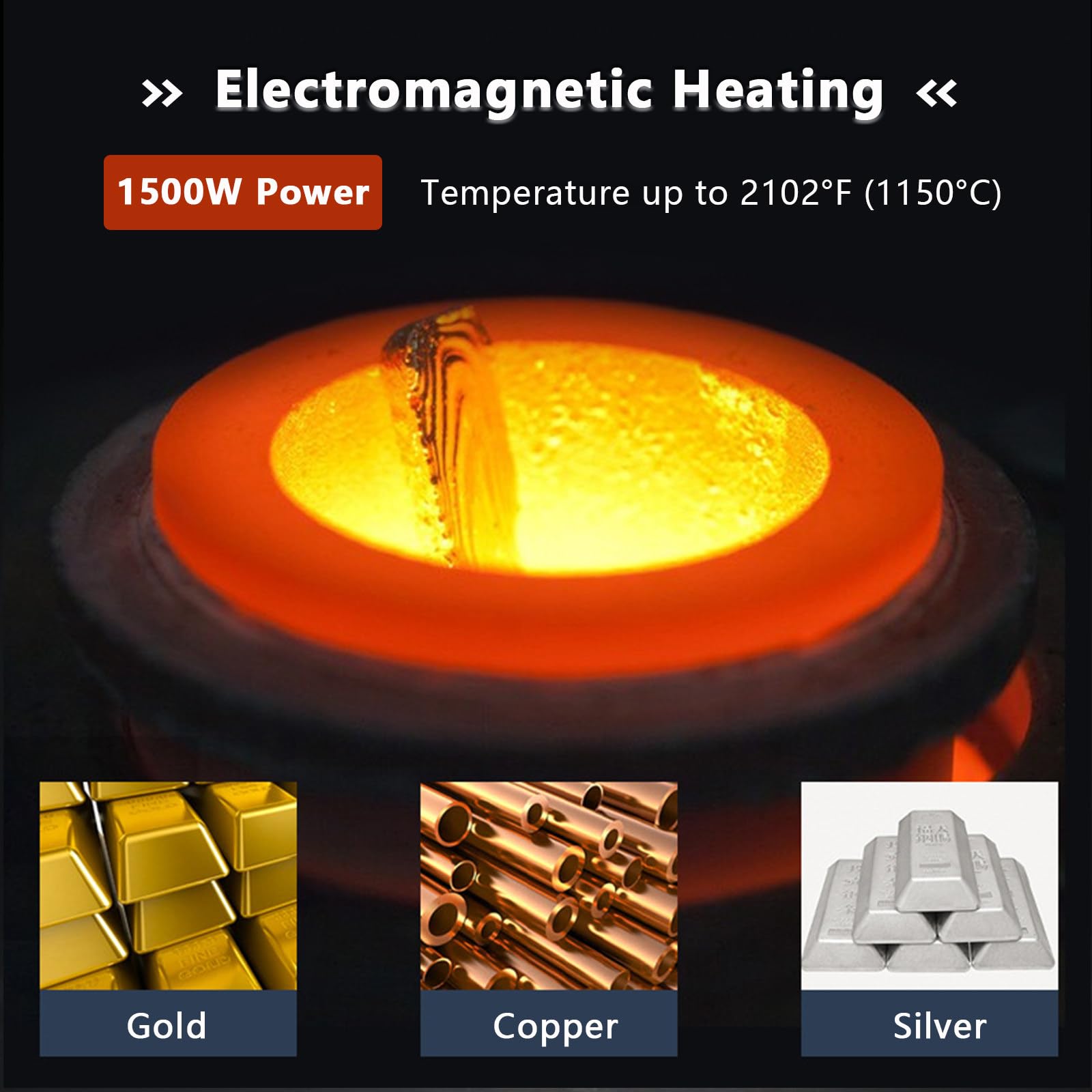 Horno eléctrico para fundir oro con 3 crisoles de grafito para chatarra fundida, máquina de fundición de metales digital de 2102 ℉ con protección de malla, horno de fundición para refinación
