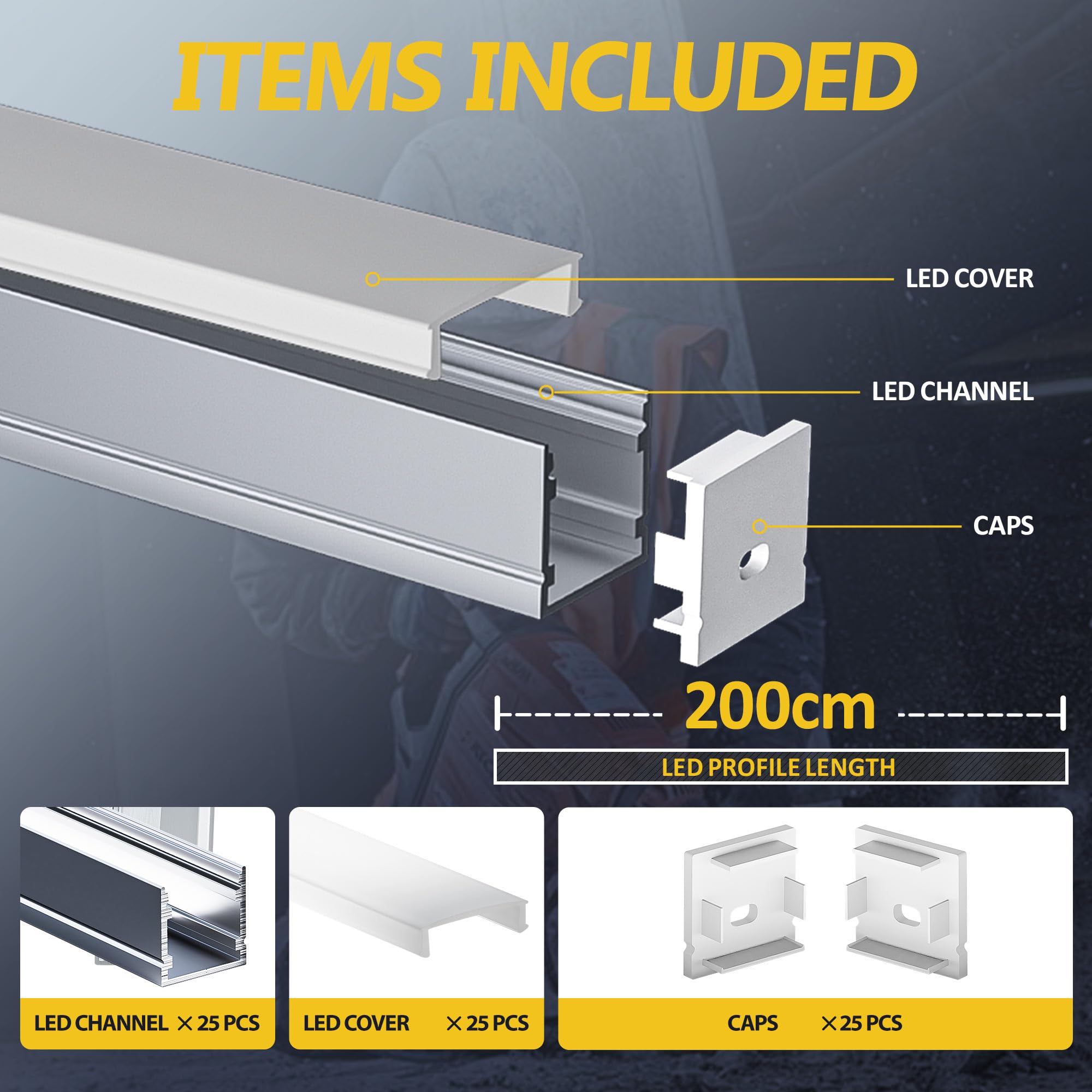 10 x Profilo LED da 2 m per Strisce Led (Totale 20 m), Profilo Alluminio 20 x 20 mm con Diffusore Opaco, Canale U per Striscia Led fino a 15 12 mm, Compatibile con Cartongesso e Soffitto