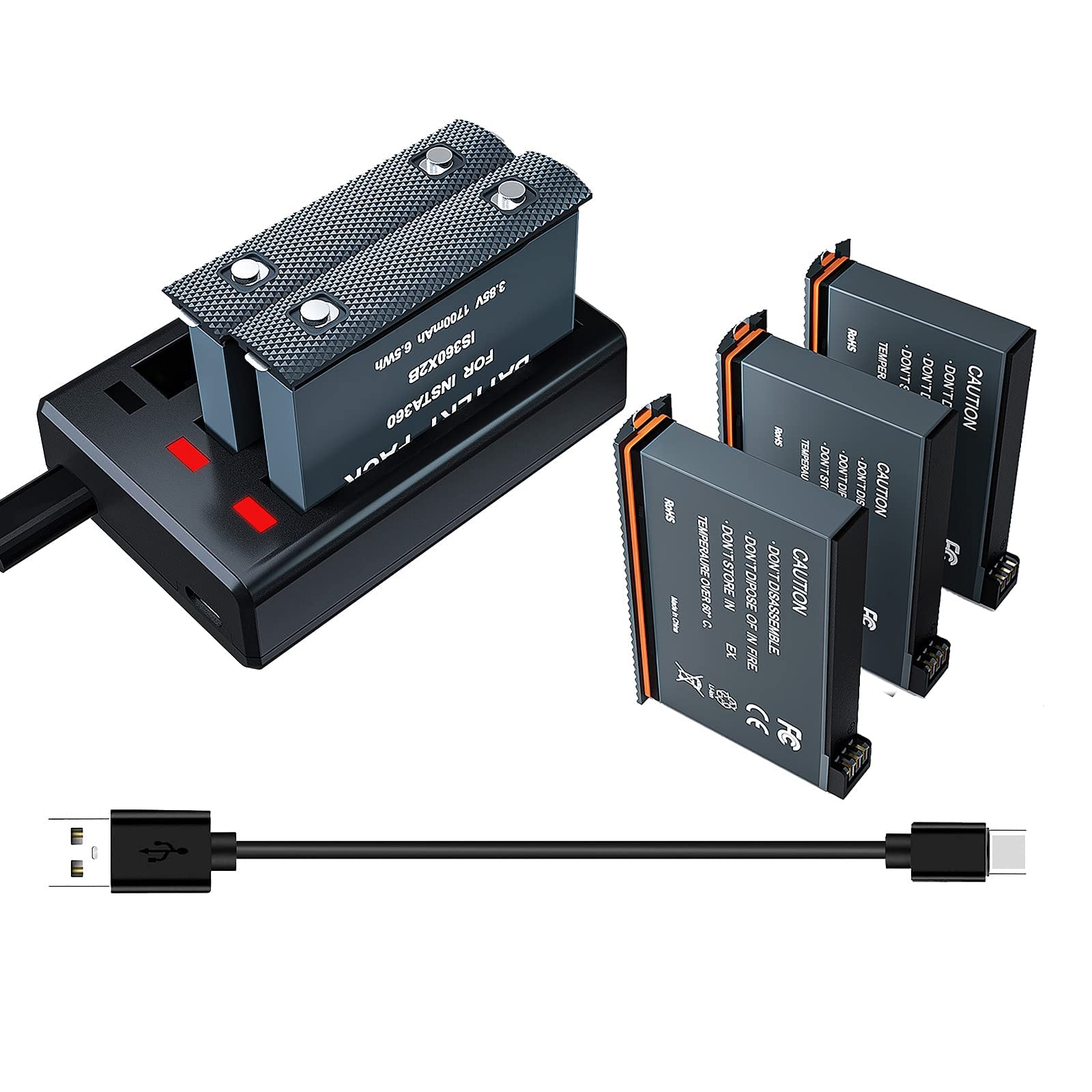 eWINNER Replacement Li-ion Battery with Triple USB Quick Charger Base Kit for Insta360 One X2 (1700mAh, 3 Pieces)