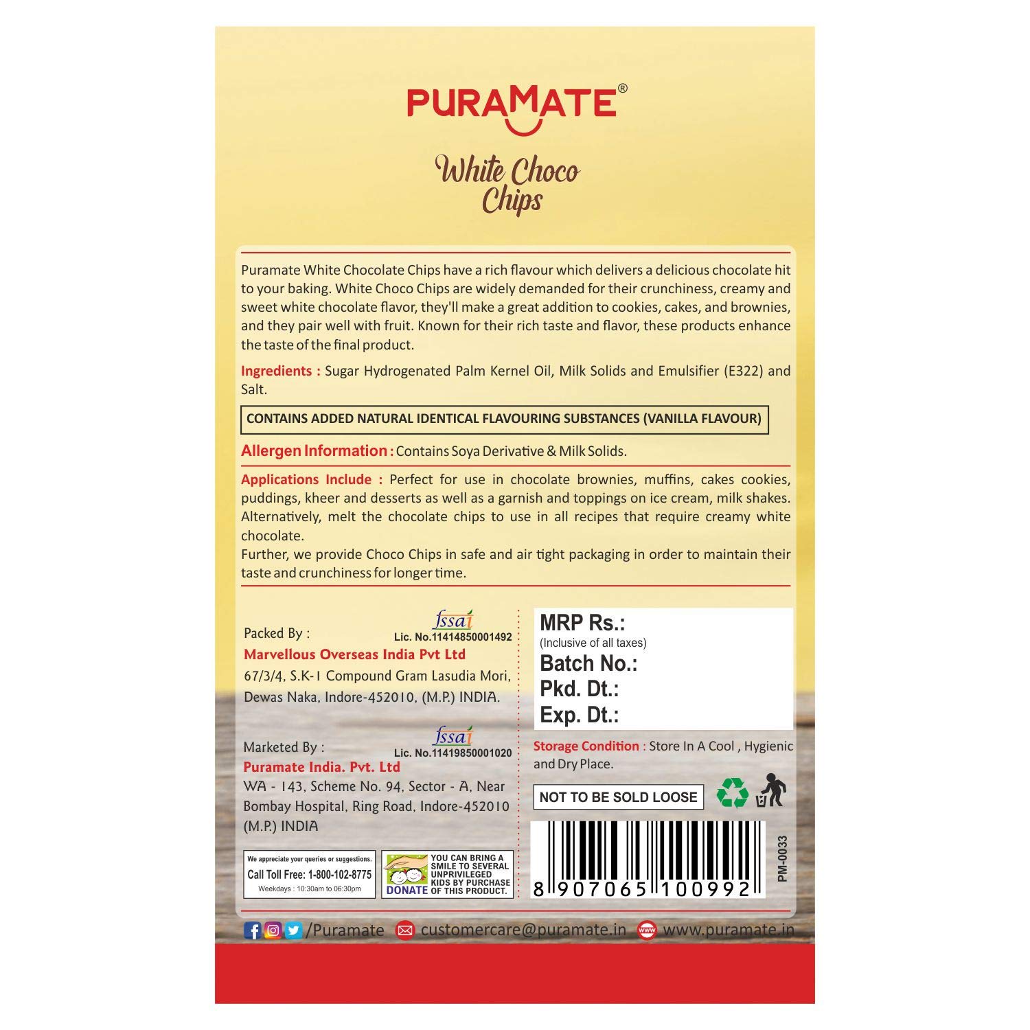 Puramate White Choco Chips, 50 gm (Pack of 2) - Image 3 thumbnail