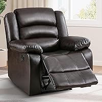 IOMOR Manual Recliner Chair: Overstuffed Arms, Extra-Padded Back, Breathable PU Leather Single Sofa for Adults - Dark Brown, 350 lbs Capacity