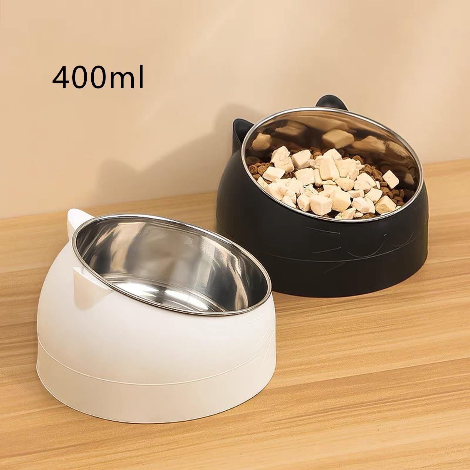 Lot de 2 gamelles pour chat - En acier inoxydable - Inclinées à 15° - 400 ml - Gamelles amovibles
