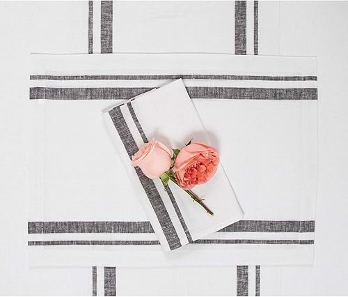 Miniatura 10 de Solino Home - Manteles individuales a rayas francesas, de 14 x 19 pulgadas, juego de 4 unidades, tela natural, 100 % lino europeo, tela natural,