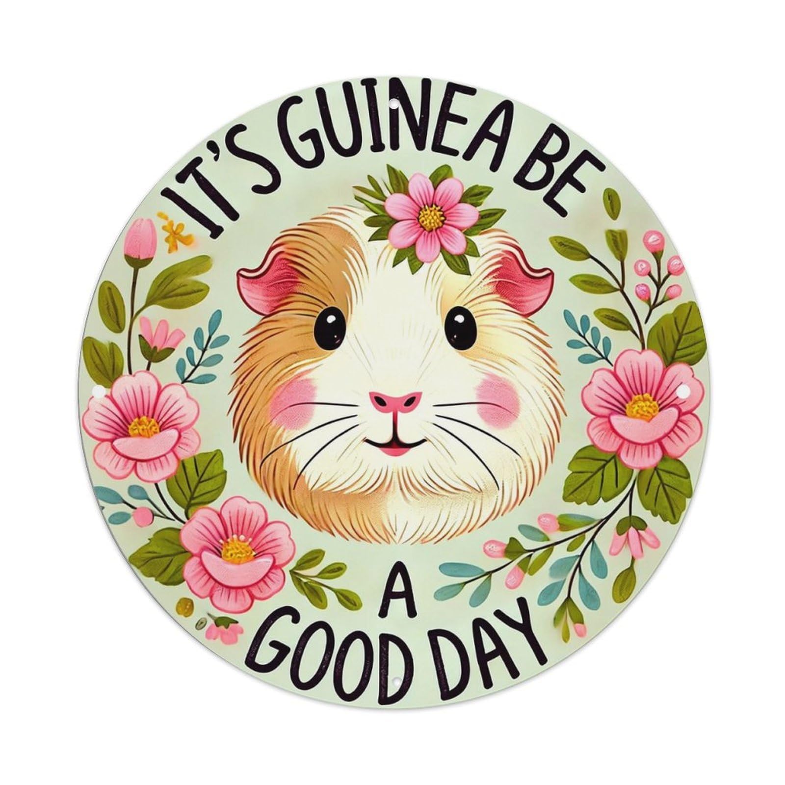 Guinea Pig Floral Circle Design Vintage Round Tin Sign Retro Metal Wall Decor Metal Poster, Home Bar Garage Cafe Wall Art Decoration 8x8Inches