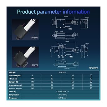 Linear Actuator, Mini Telescopic Linear Actuator Motor 6V/12V/24V DC Electric Lifter With 10-200mm Stroke Range Suitable For Robot Applications(IP70WR,50MM_30MM/S_12V)