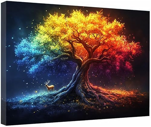 VOCBAN Tree of Life Wall Art The Picture Artwork Canvas Prints Tree Pictures Poster Retro Artwork for Bedroom Living Room Home Decoration(yellow