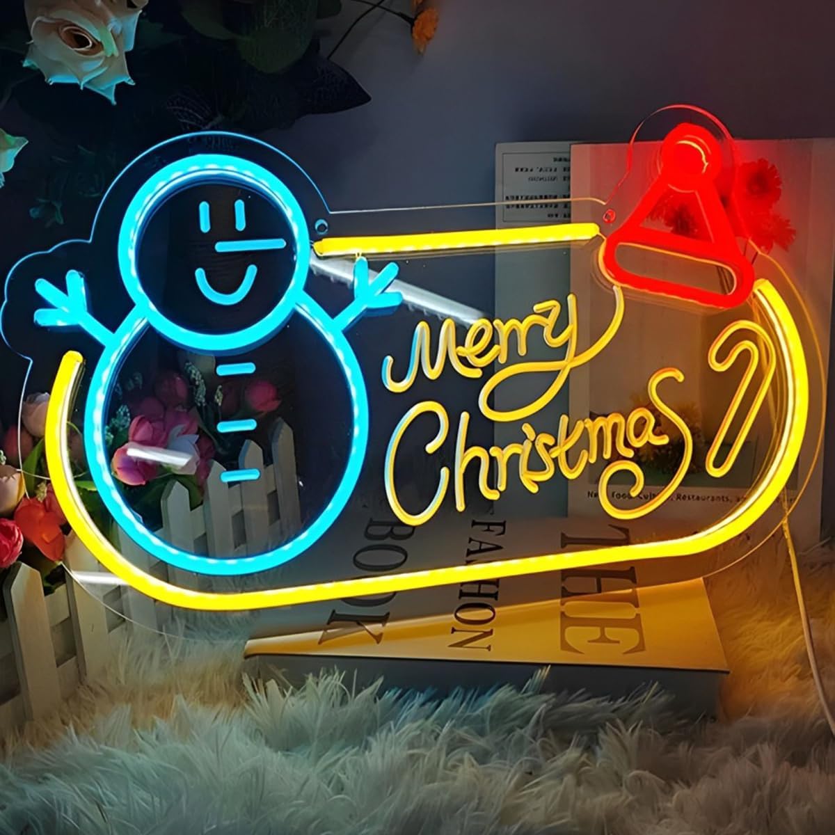 Merry Christmas LED Neon Sign – Festive Tree-Themed Wall Light for Holiday Home Decor, Party Backdrop & Gift, Customizable Christmas Wall Decoration 14″×10.2″