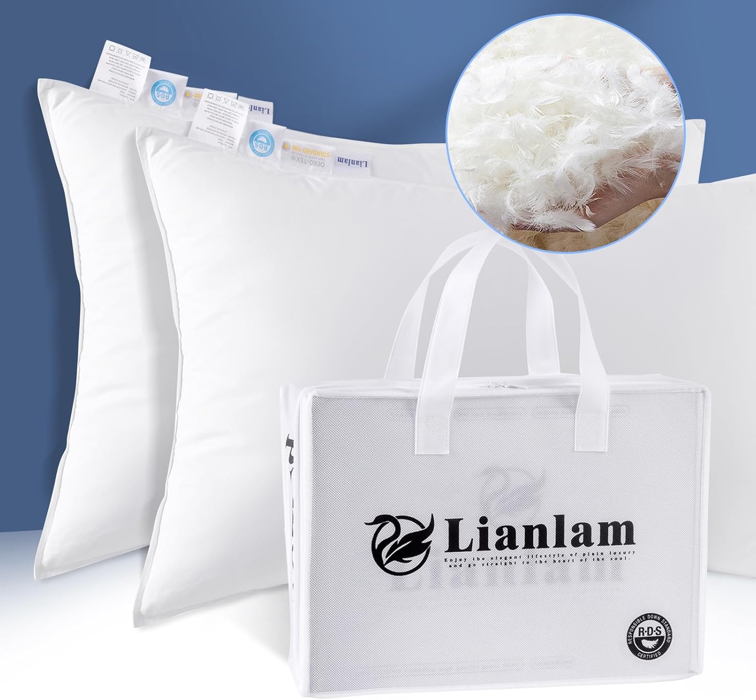 LIANLAM Canadian White Down Pillows Queen Size(Pack of 2