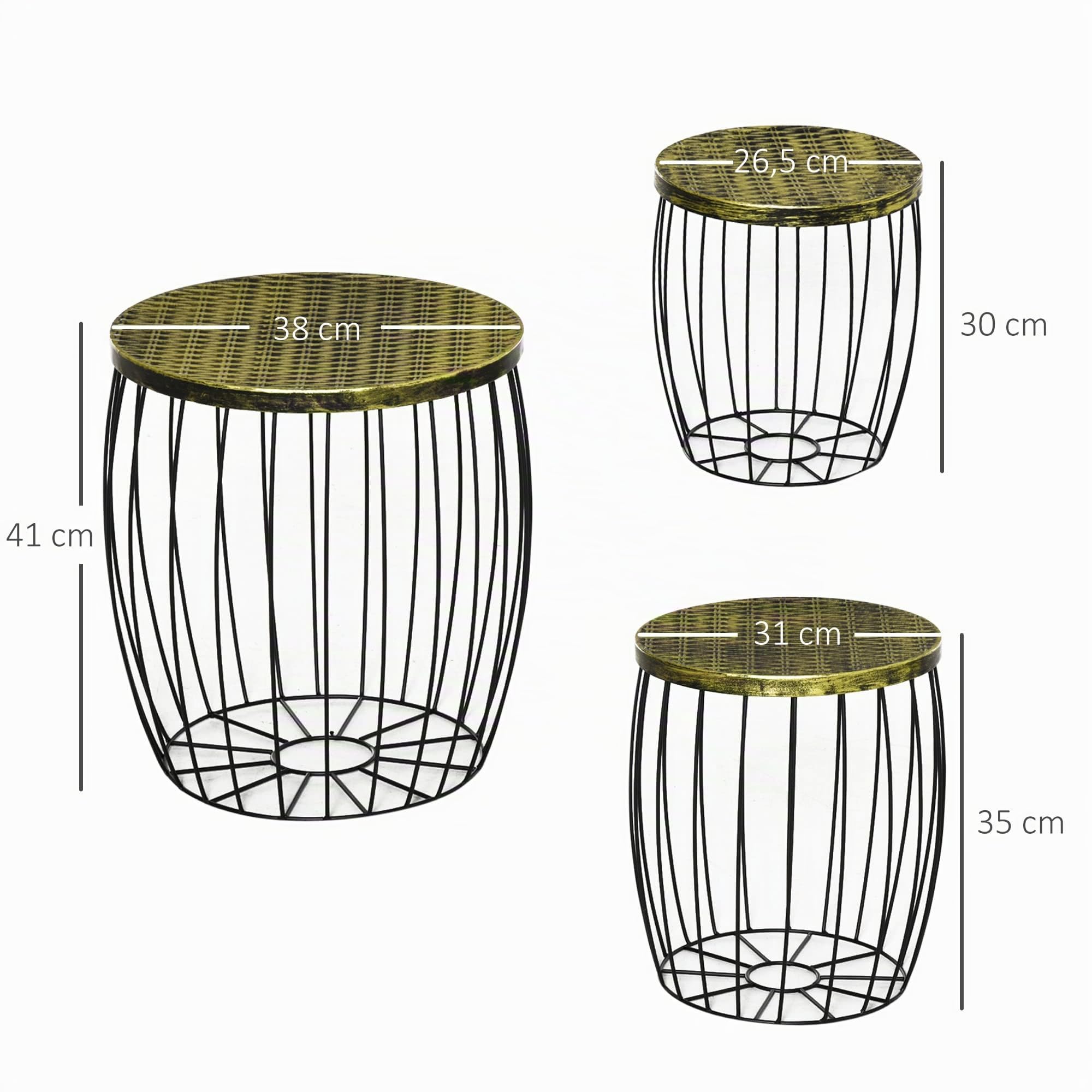 Outsunny Couchtische Beistelltisch Outdoor 3er-Set Metall Natur+Schwarz