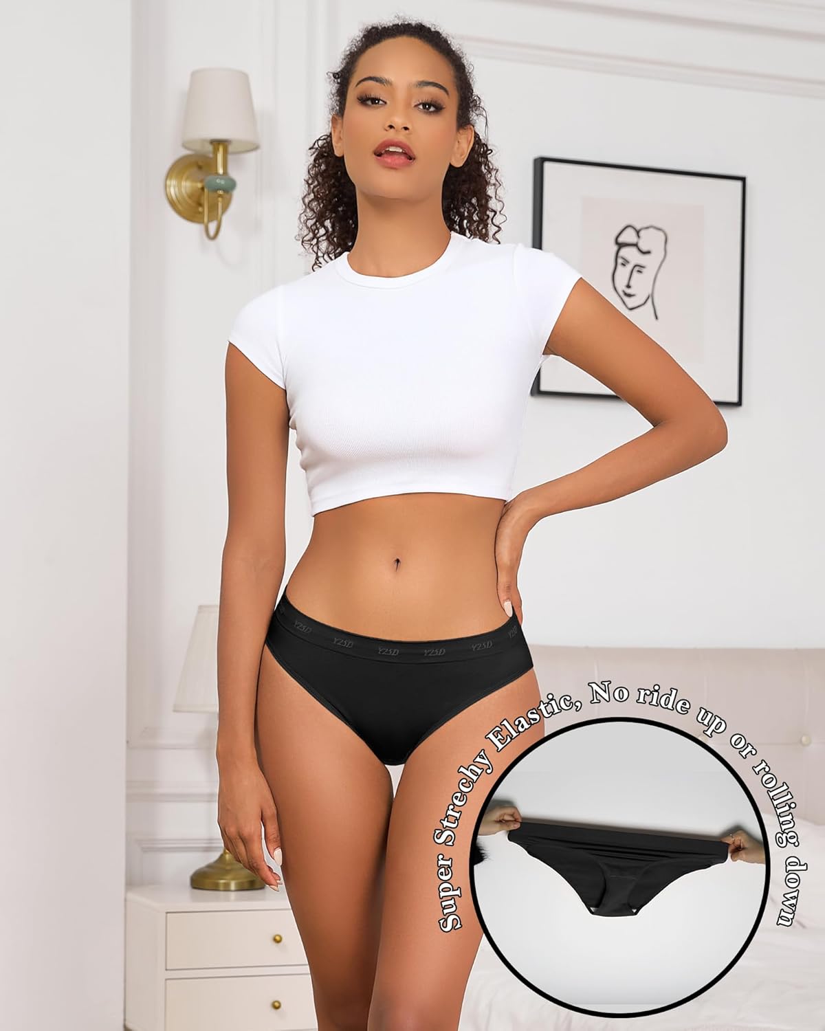 Women's Bikini Underwear Seamless High Cut Cheeky Hipster Panties for Women Pack of 6 Low Rise Briefs - Image 3