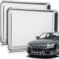 Datanly 2-Pack Extra Large Stainless Steel Oil Drip Pan 27.6x19.7 Inch - Rustproof Under Car Tray for Oil Changes, Motorcycles, Garage Floors