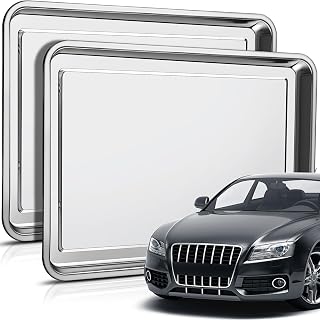 Datanly 2-Pack Extra Large Stainless Steel Oil Drip Pan 27.6x19.7 Inch - Rustproof Under Car Tray for Oil Changes, Motorcycles, Garage Floors