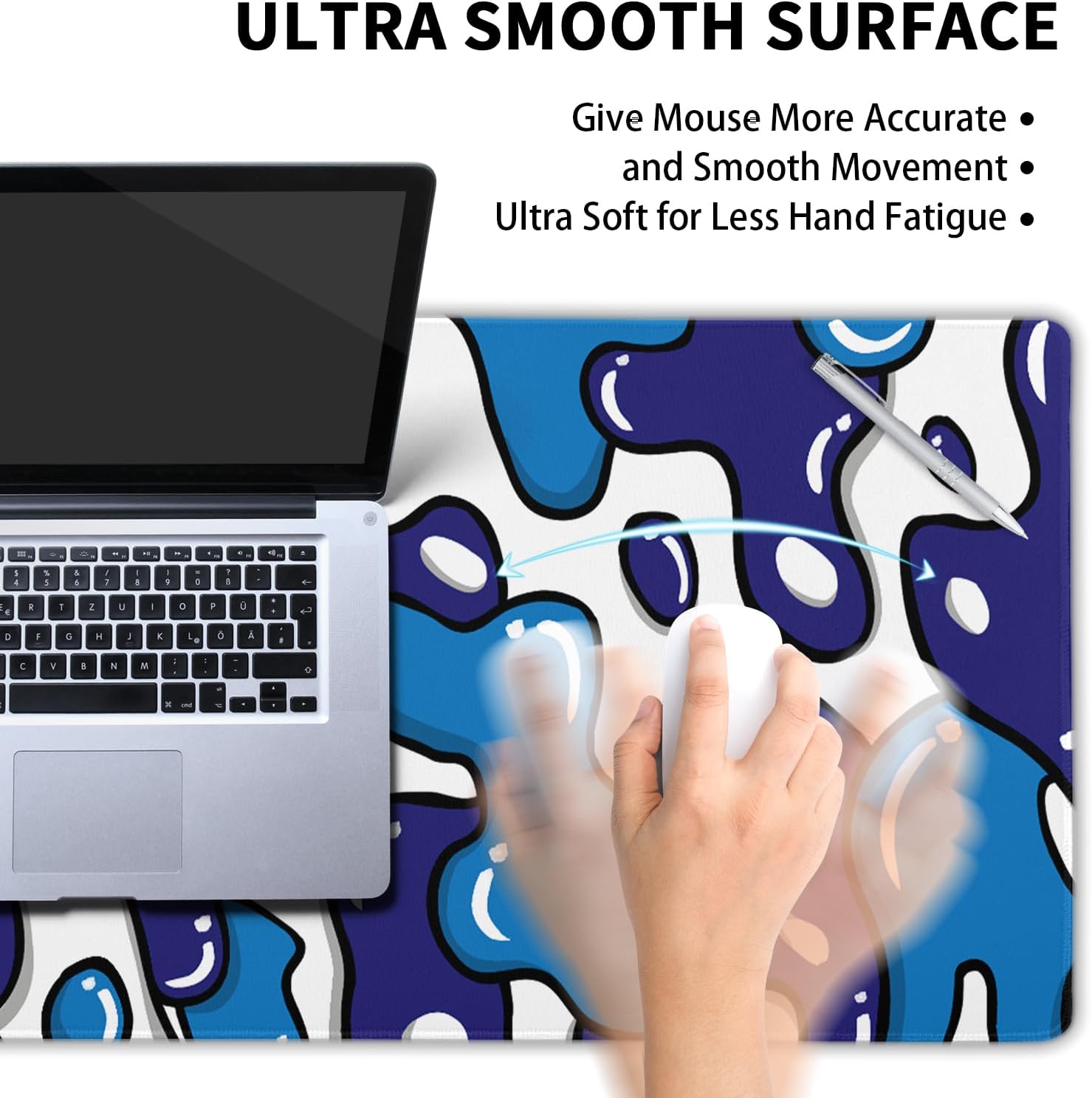 Navy Blue White Gaming Mouse Pad XL 31.5”x11.8” Anime Cool Desk Pad Geometric Japanese Desk Mat Non-Slip Rubber Base Stitched Edge Extended Keyboard PC Computer Pad Gaming for Home Office Work Desktop - Image 5