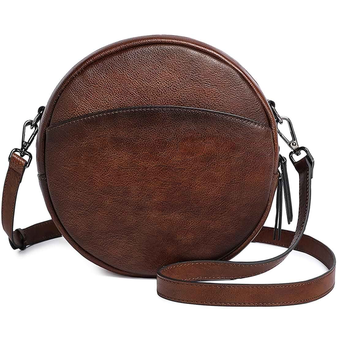 COOLCY Leather Crossbody Bags,Circle Purse Shoulder Bag, Fashion Round Handbag for Travel,Valentine's Gift for Women