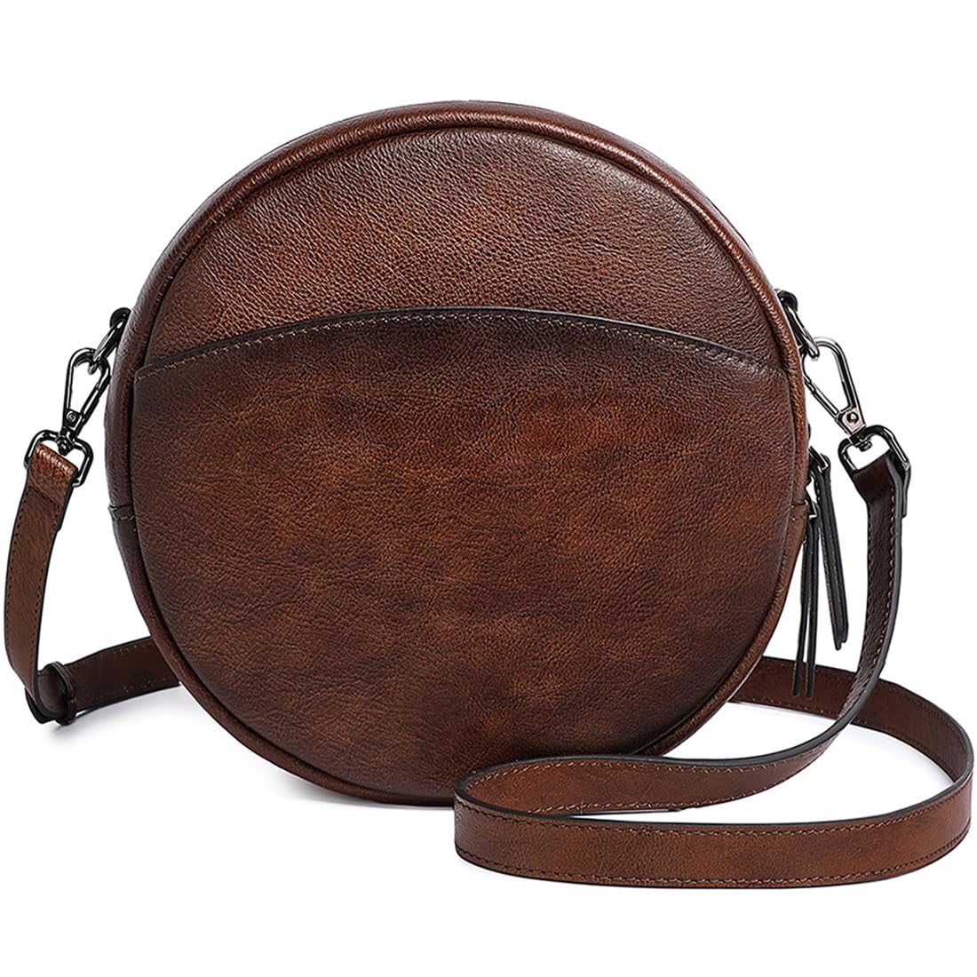 COOLCY Leather Crossbody Bags,Circle Purse Shoulder Bag, Fashion Round Handbag for Travel,Valentine's Gift for Women