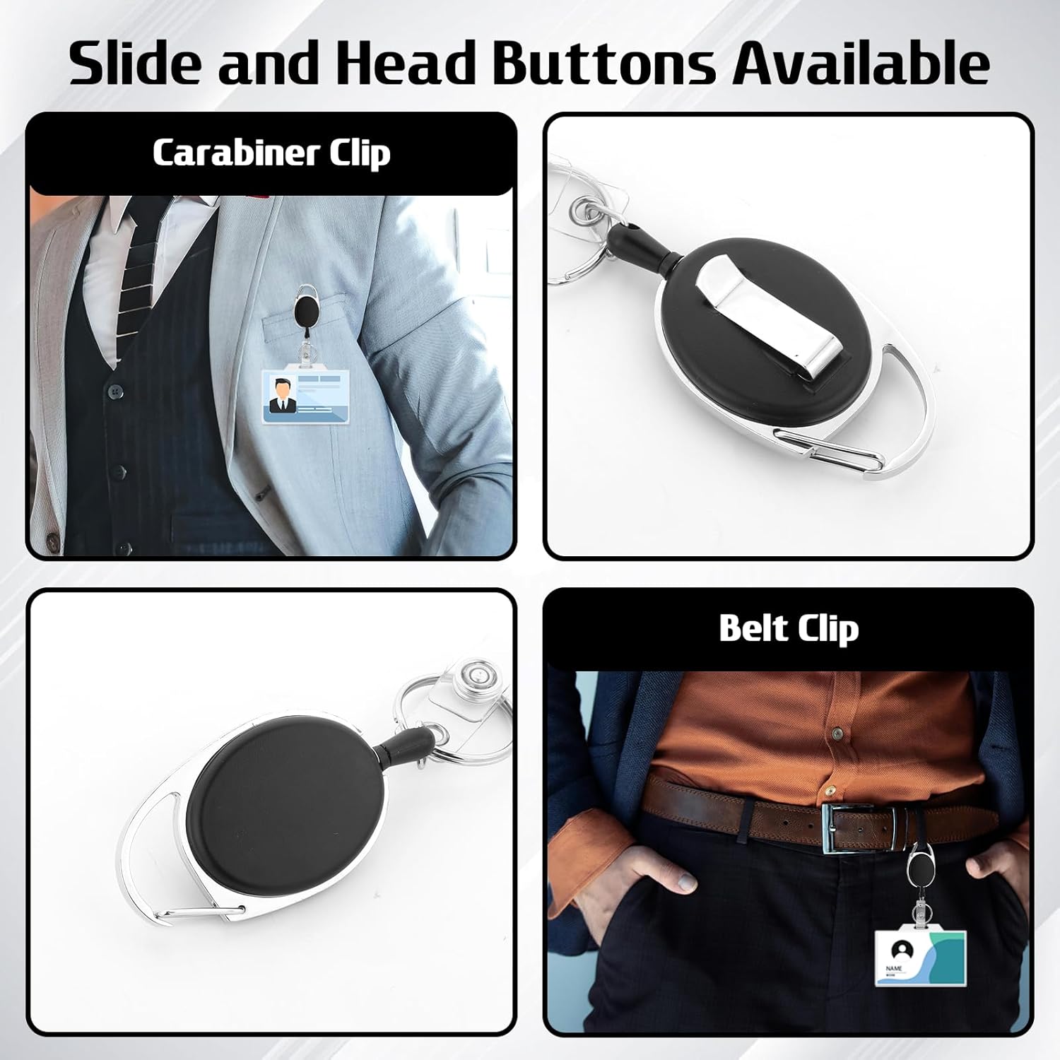 50 Pcs Retractable Badge Holders Bulk, Heavy Duty ID Badge Reels Black Key Holder with Ring Nylon Cord for Nurse, Teacher, Doctor, Office Worker Employee