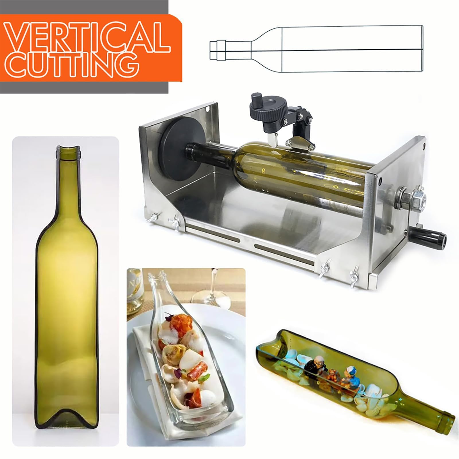 Zestaw do cięcia szklanych butelek, regulowane narzędzie do cięcia okrągłych i kwadratowych butelek – nóż DIY do wazonów, szklanek i świeczników, zawiera obrotowe ostrze