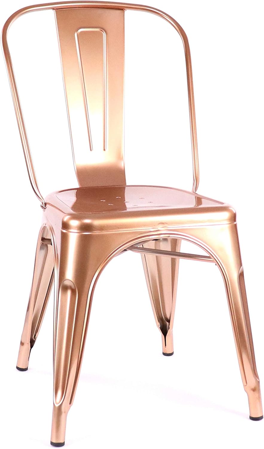 Dreux Restaurant Stackable Steel Side Chair (Set of 4), Metallic Light Rose Gold