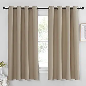 NICETOWN Blackout Curtain Panel 63 inch Long for Window - Thermal Insulated Solid Grommet Blackout Drape for Bedroom Living Room Kitchen (Single Panel, 52W x 63L, Taupe)