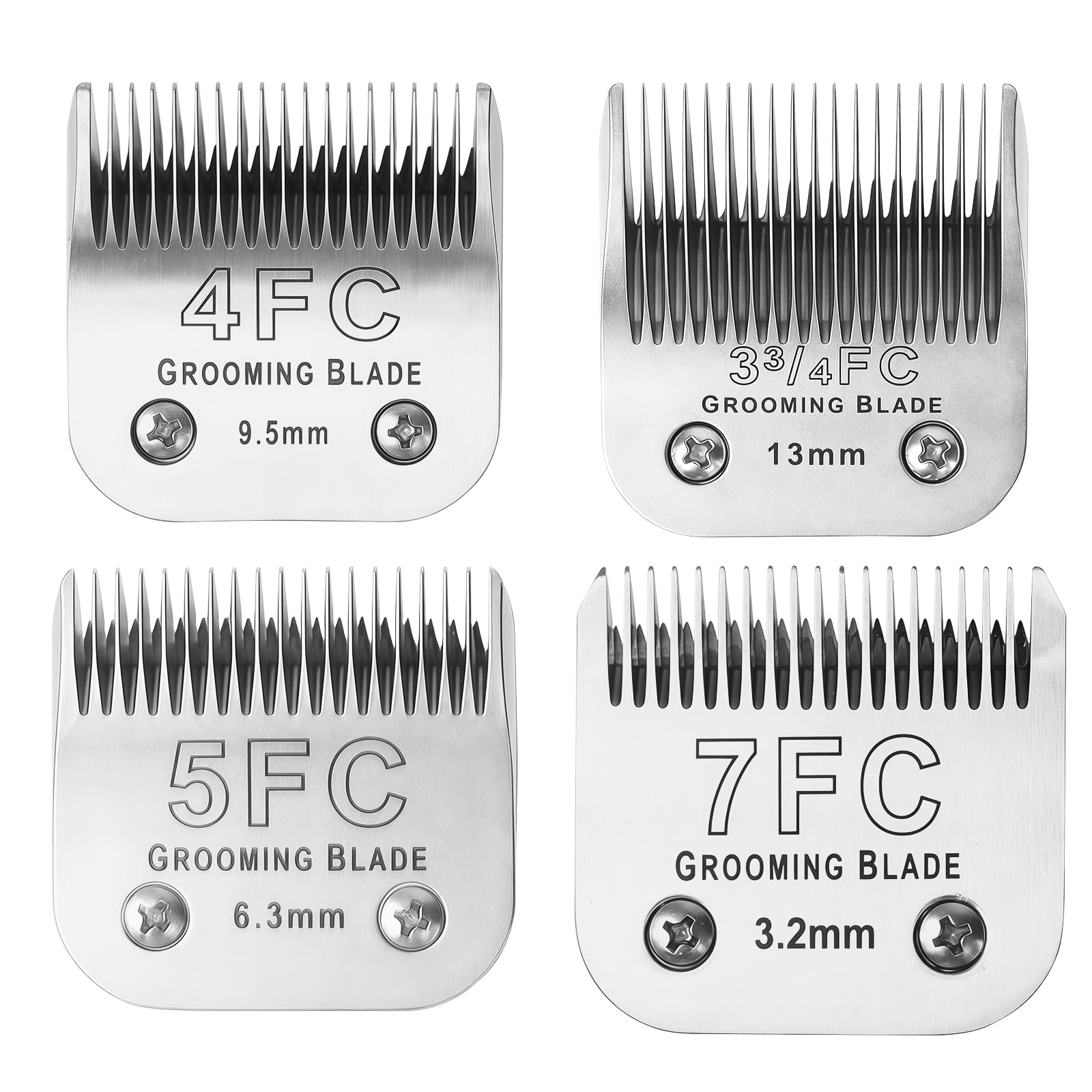 MEMIRY 4FC+5FC+7FC+3-3/4FC Detachable Dog Grooming Blades, Compatible with Andis, Oster A5, Wahl KM10 Series Clippers, Cut Length 3.2mm-13mm, Silver