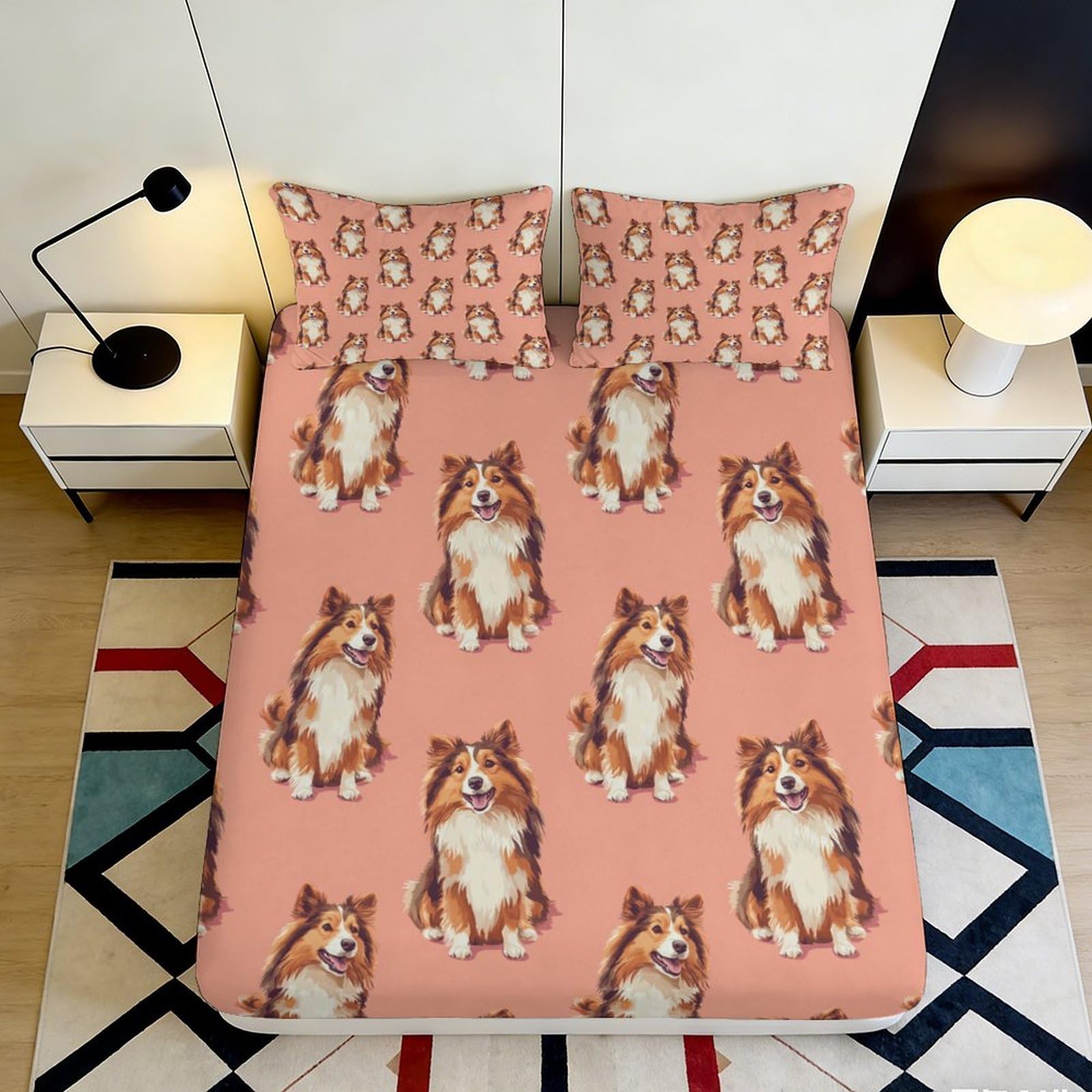 3D Printed Shiba Inu Fitted Sheet Microfiber Non-Slip Deep Pocket Dog Mattress Fitted Cover Full Wrap Bedding 140x200x25cm