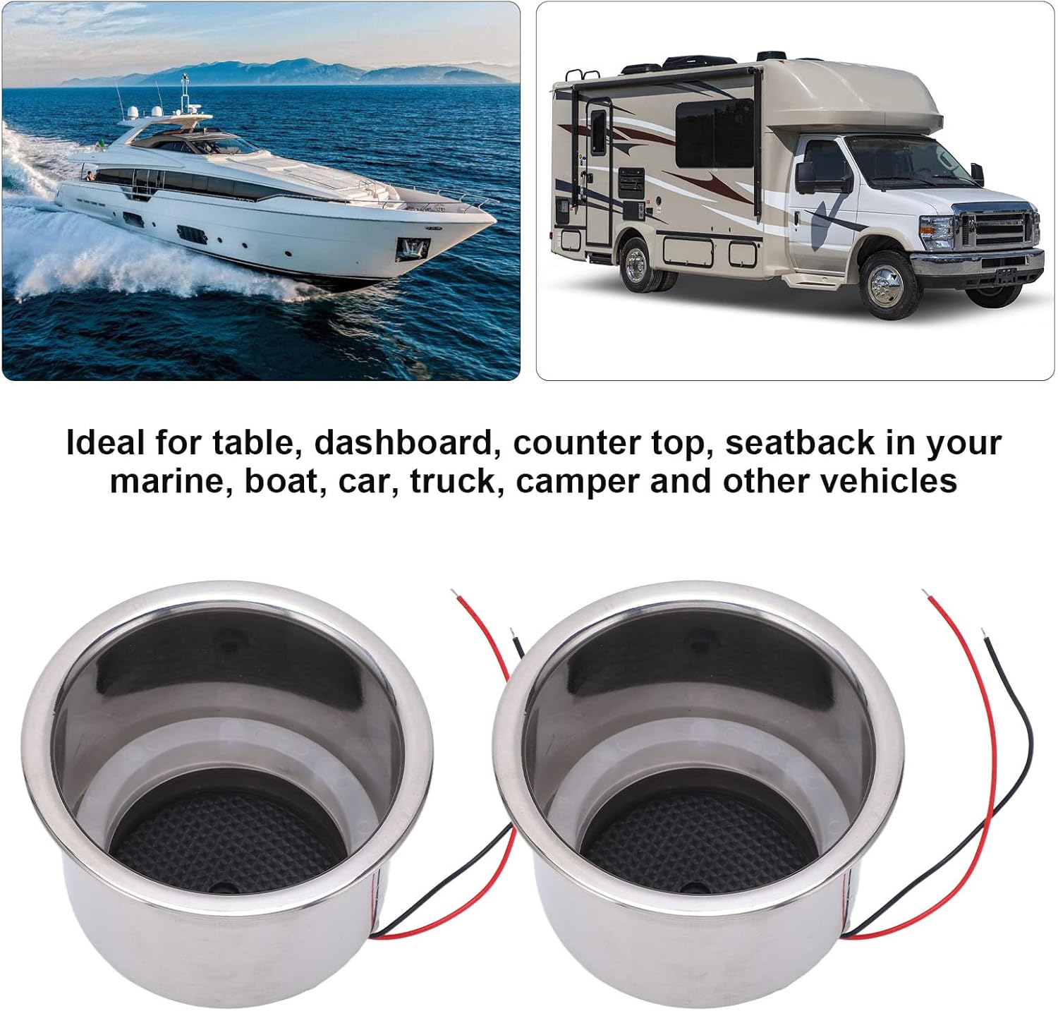 Akozon Luminous Cup Holder Insert, 2Pcs 8 LEDs Drink Holder With Draining Hole for Marine Boat Car (Green LED)