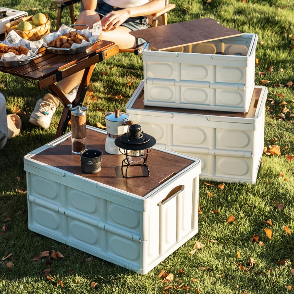 Caja organizadora de plástico plegable con tapa para estudiantes, libros, almacenamiento y transporte, caja apilable para camping, tienda de automóviles