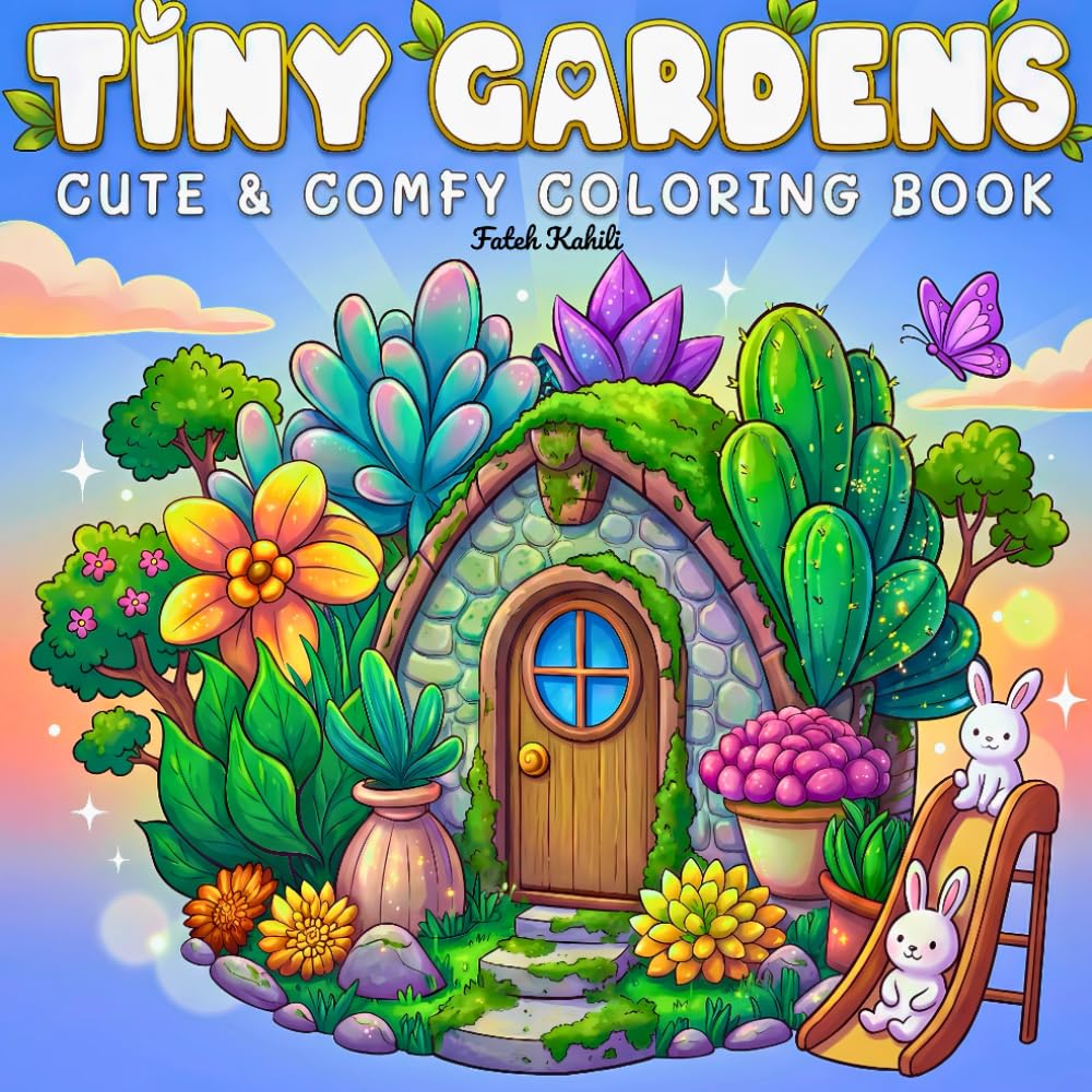 Tiny Gardens Coloring Book for Adults: 45 Cute & Relaxing Garden House Designs for Stress Relief and Creativity